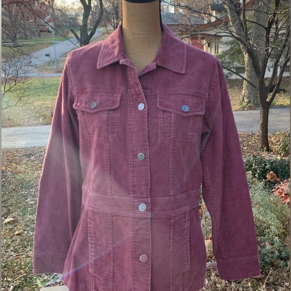 Vintage Berry Corduroy Chore Coat Utility Jacket